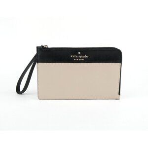 kate spade new york beige black leather zip wristlet